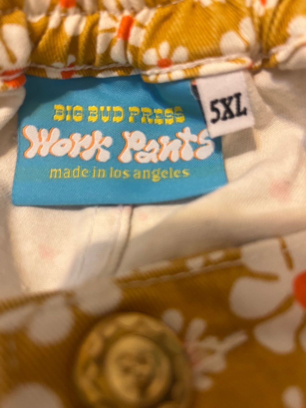 Big Bud Press Lazy Daisy pants in a yellow floral design. - Picture 5 of 5